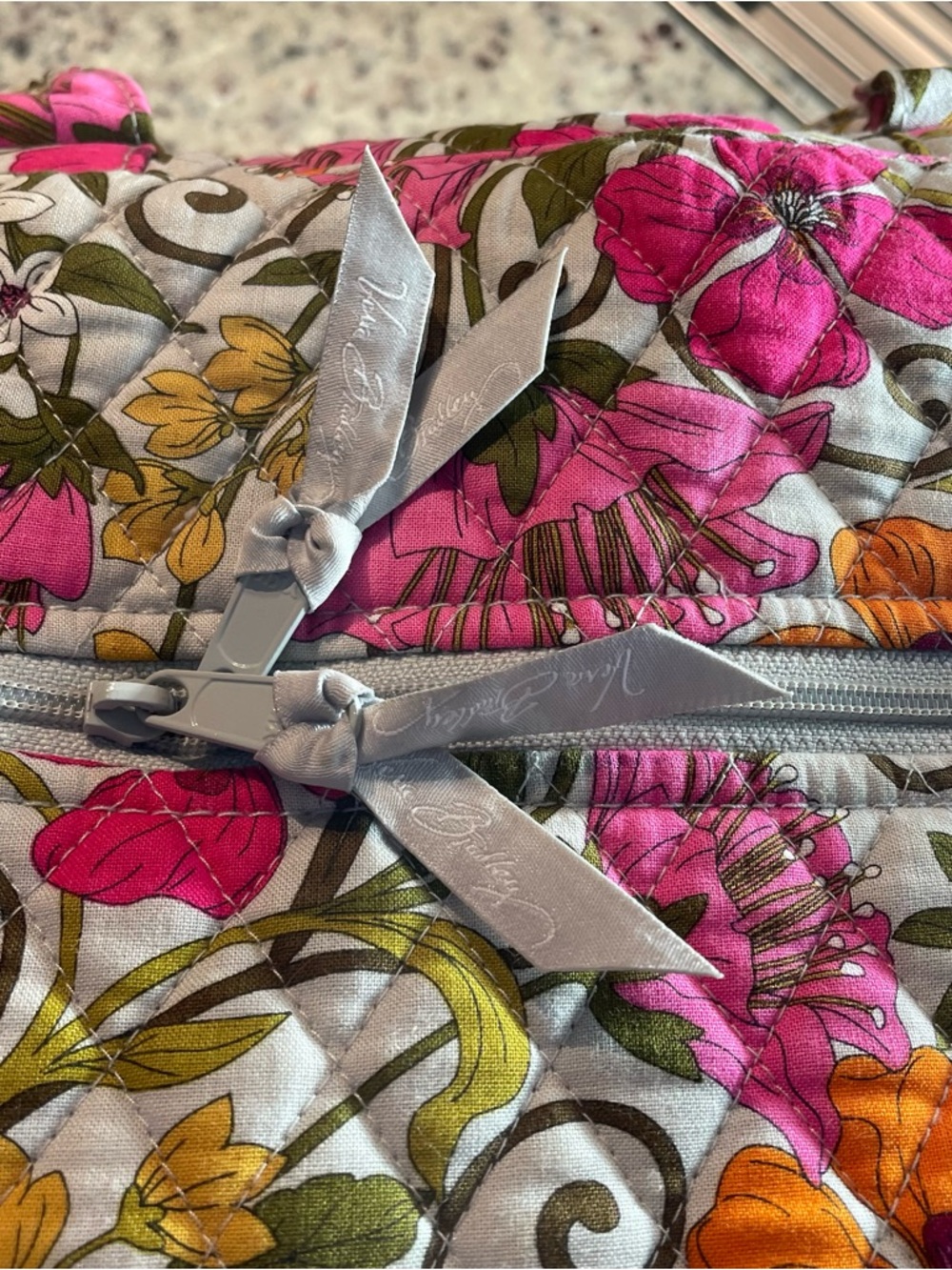 Vera Bradley Floral Lilli Bell Quilted Weekender Duffel in Pink, Orange & Cream - Picture 10 of 10